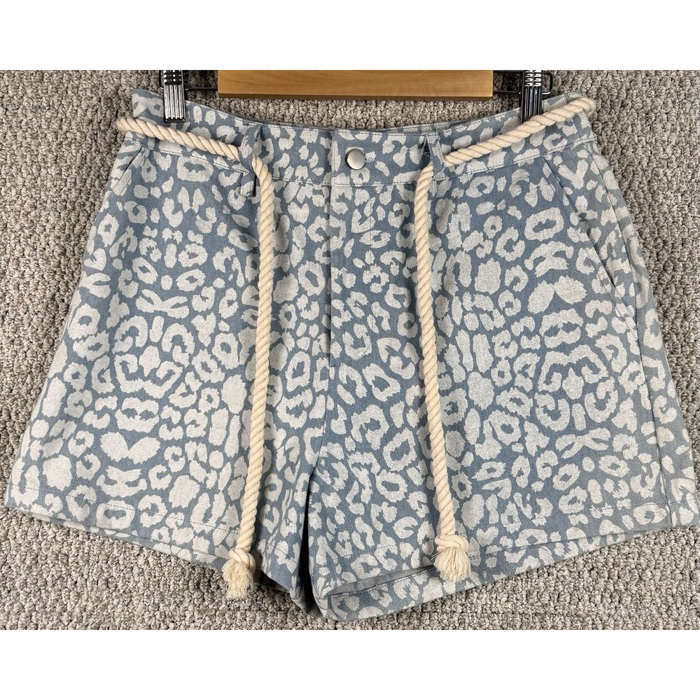 BIBI Leopard Print Shorts NWT Blue White Rope Belt High Rise Denim M